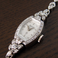 ハミルトン ダイヤ装飾 14KWGケース＆ブレス 樽形 アンティーク 手巻き レディースウオッチ 分解掃除済み