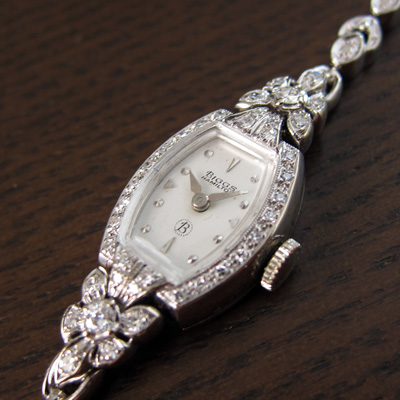 ハミルトン ダイヤ装飾 14KWGケース＆ブレス 樽形 アンティーク 手巻き レディースウオッチ 分解掃除済み