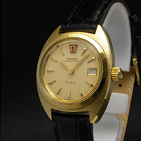 オメガ メガクオーツ デイト ジュネーブ ペールゴールドダイアル レディースウオッチ