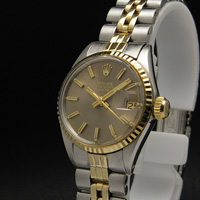 ロレックス オイスターパーペチュアルデイト レディース ブラウンメタリック文字盤 コンビ Ref.6517