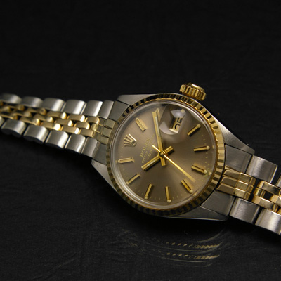 ロレックス オイスターパーペチュアルデイト レディース ブラウンメタリック文字盤 コンビ Ref.6517