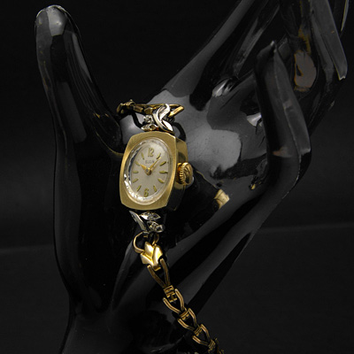 エルジン ダイヤ装飾 10KRGP 楕円文字盤 アンティーク 手巻き レディースウオッチ