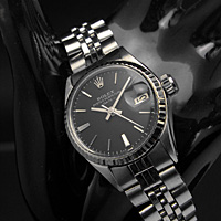 ロレックス オイスターパーペチュアルデイト レディース 黒文字盤 Ref.6517 分解掃除済み