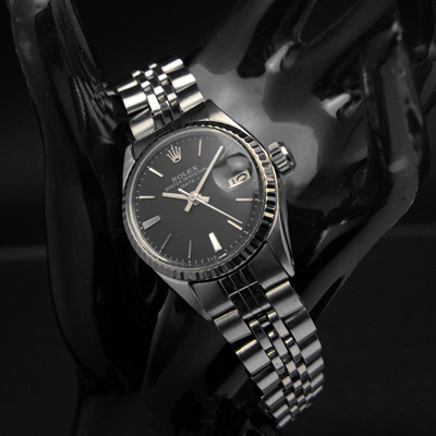 ロレックス オイスターパーペチュアルデイト レディース 黒文字盤 Ref.6517 分解掃除済み