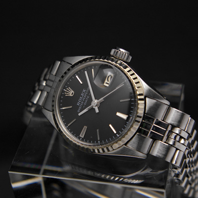 ロレックス オイスターパーペチュアルデイト レディース 黒文字盤 Ref.6517 分解掃除済み 02