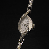 ハミルトン レディーハミルトン ダイヤ装飾 14KWGケース＆ブレス アーモンドシェイプ アンティーク 手巻き レディースウオッチ