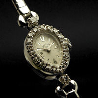 エルジン レディエルジン ダイヤ装飾 14KWG ティアドロップ アンティーク 手巻き レディースウオッチ