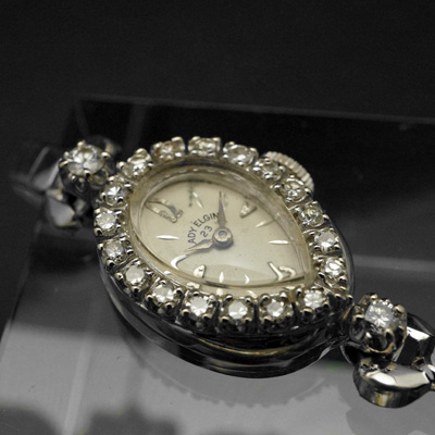 エルジン レディエルジン ダイヤ装飾 14KWG ティアドロップ アンティーク 手巻き レディースウオッチ 03