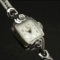 ハミルトン レディーハミルトン ダイヤ装飾 14KWGケース スクエアシェイプ アンティーク 手巻き レディースウオッチ