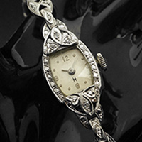 ハミルトン ダイヤ装飾 14KWGケース トノーシェイプ アンティーク 手巻き レディースウオッチ