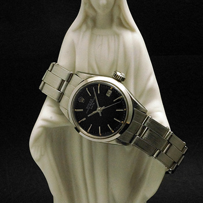 ロレックス オイスターパーペチュアルデイト レディース 黒文字盤 Ref.6516 02