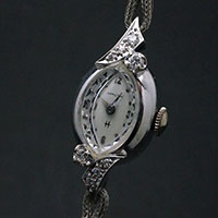 ハミルトン ダイヤ装飾 14KWGケース アーモンドシェイプ アンティーク 手巻き レディースウオッチ