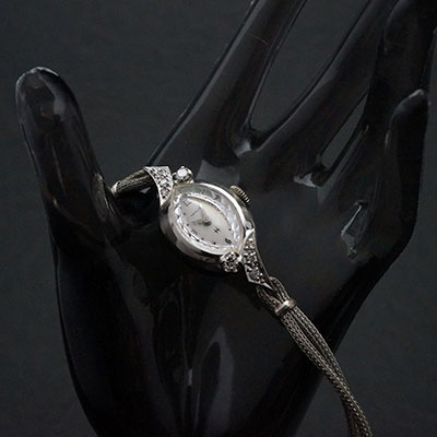 ハミルトン ダイヤ装飾 14KWGケース アーモンドシェイプ アンティーク 手巻き レディースウオッチ 02