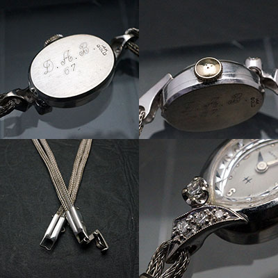 ハミルトン ダイヤ装飾 14KWGケース アーモンドシェイプ アンティーク 手巻き レディースウオッチ 03