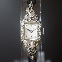 ハミルトン ダイヤ装飾 10KWGケース スクエアシェイプ アンティーク レディースウオッチ