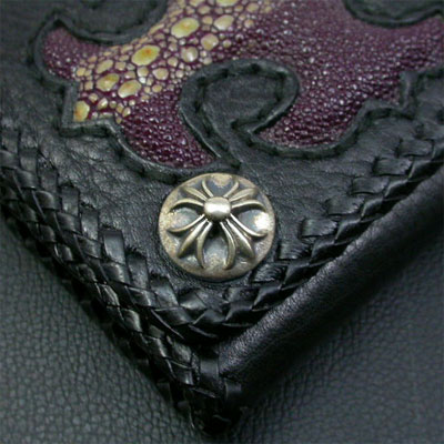シルバーポイント 革財布 クロスモチーフ 紫 ロング三つ折