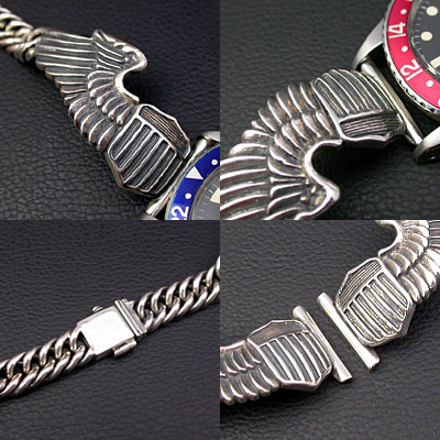 シルバー925ブレスレット ミリタリーウイングベルト 腕時計用（20mm）