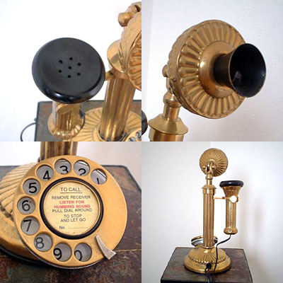 英国製 アンティーク電話機 ゴールド 縦型 ウェーブ 03