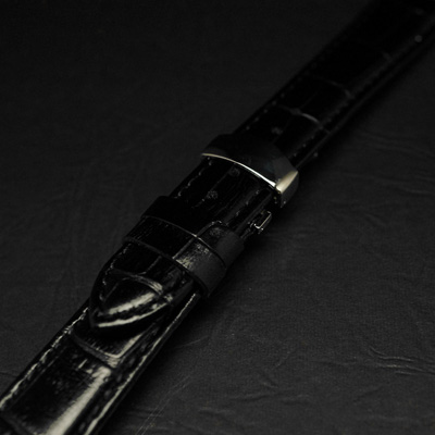 腕時計用 革ベルト 18mm Dバックル仕様 ブラック クロコ型押し 01